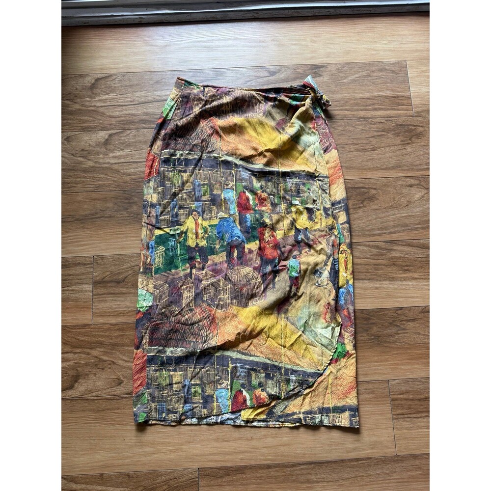 Vintage Jams World Village Market Wrap Maxi Skirt size Medium Wearable Art